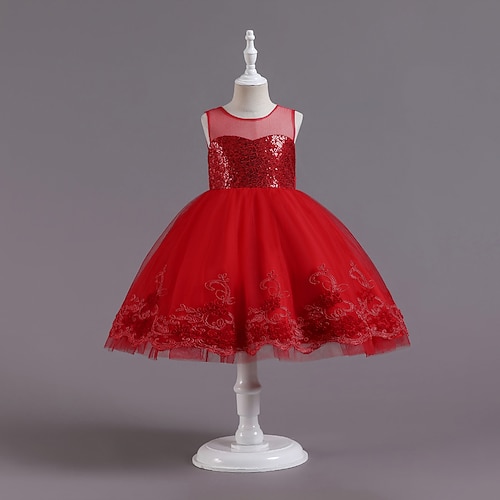 

Bambino Da ragazza Vestito da festa Tinta unica Vestito Abito da battesimo Girocollo Senza maniche Dolce Vestito 3-10 anni Estate Bianco Rosa Rosso