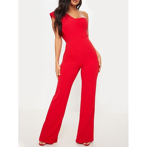 

Damen Jumpsuit Rückenfrei Feste Farbe Ein-Schulter Strassenmode Brautkleider schlicht Täglich Urlaub Regular Fit Ärmellos Rote S M L XL Frühling