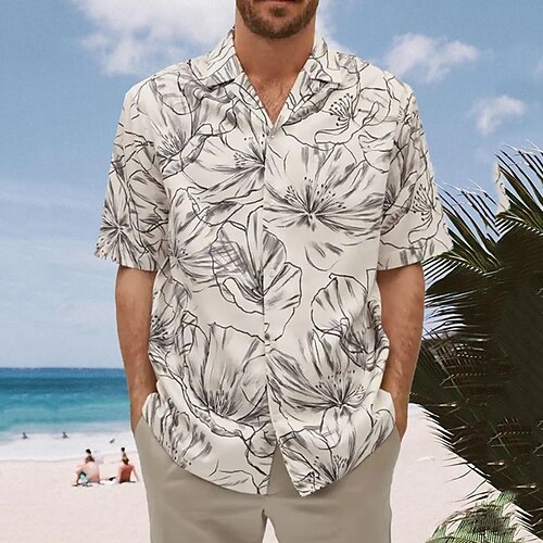 

Herre Hawaii skjorte Button Up skjorte Sommer skjorte Casual skjorte Strandtrøje Hvid Lyserød Kortærmet Grafisk Blade Aftæpning Gade Ferierejse Knap ned Tøj Mode Fritid