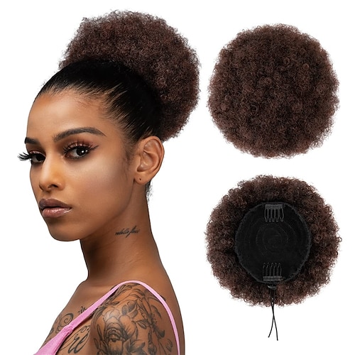 

yumoreal afro puff snor hestehale forlengelse syntetisk updo bun hårstykker kinky krøllete for svarte kvinner jenter kort fluffy chignon