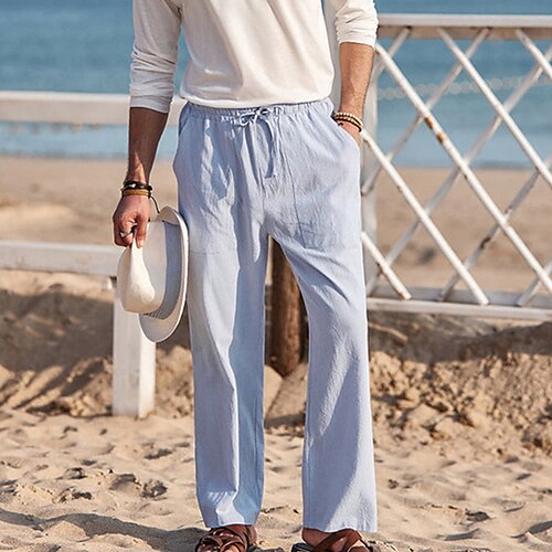 

Per uomo Pantaloni di lino Pantaloni Pantaloni estivi Pantaloni da spiaggia Pantaloni con pieghe A cordoncino Vita elastica Liscio Traspirante Morbido Informale Giornaliero Per eventi Misto cotone e