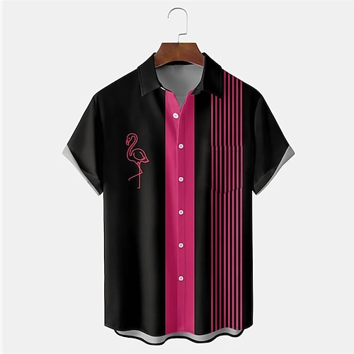 

Herren Hemd Hawaiihemd Sommerhemd Flamingo Gestreift Grafik-Drucke Umlegekragen Rosa Outdoor Strasse Kurze Ärmel Button-Down Bedruckt Bekleidung Tropisch Modisch Hawaiianisch Designer