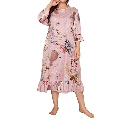 

Per donna Plus Size Pigiami Camicia da notte Vestiti Fiore decorativo Semplice Informale Comoda Interni Giornaliero Da letto Poliestere Traspirante Girocollo Primavera Estate Rosa