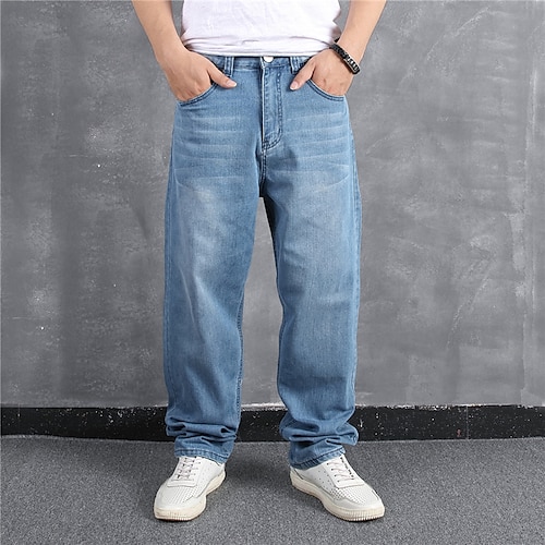 

Per uomo Jeans Pantaloni Pantaloni di denim Tasche cascante Gamba dritta Tinta unita Comfort Indossabile Esterno Giornaliero Di tendenza Moda Nero Blu