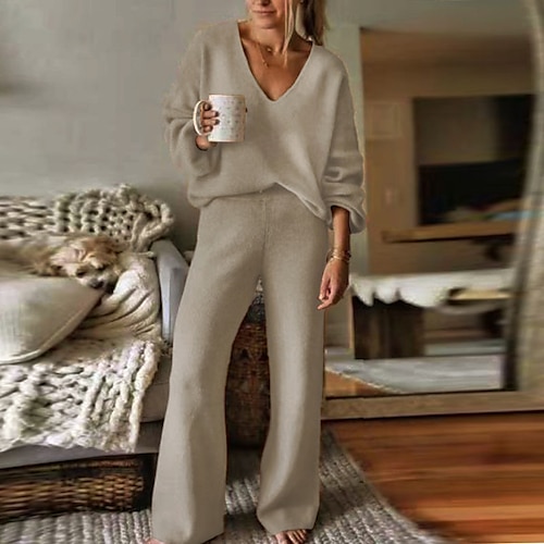 

Per donna Plus Size loungewear Completi Tute 2 pezzi Colore puro Caldo Di tendenza Semplice Interni Strada Giornaliero Poliestere Spacco a V Manica lunga Pullover Pantalone Inverno Autunno Nero