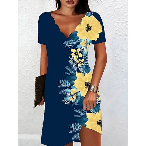 

Dame Afslappet påklædning Skift Kjole Print kjole Blomstret Trykt mønster Skallet hals Mini kjole Aktiv Mode udendørs Daglig Kortærmet Regulær Navyblå Forår Sommer S M L XL XXL