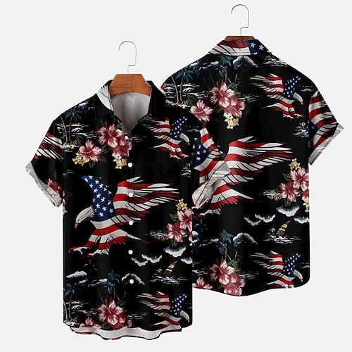 

Hombre Camisa camisa hawaiana Estampados Águila Cuello Vuelto Negro Calle Casual Mangas cortas Abotonar Estampado Ropa Tropical Moda Hawaiano Estilo playero