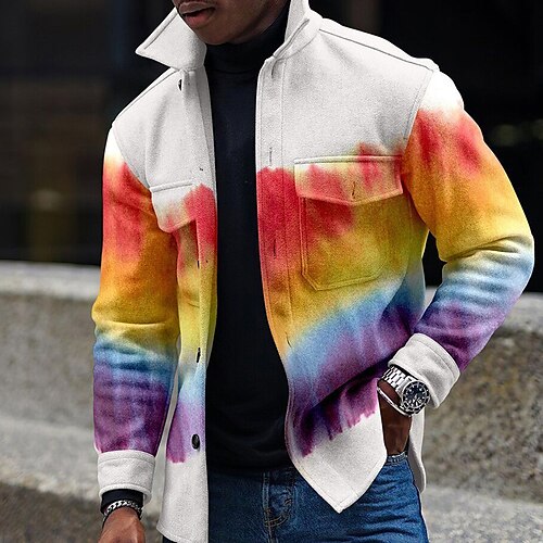 

Herren Hemd Regenbogen Grafik-Drucke Umlegekragen Weiß Outdoor Strasse Langarm Bedruckt Bekleidung Modisch Strassenmode Designer Atmungsaktiv