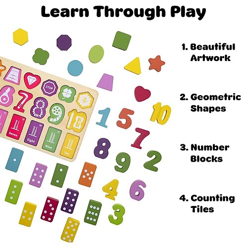 

Wooden Number Puzzle for Toddler Activities with ClockMontessori Toys for 3 Year OldShape Sorting Counting Stacking Game for Age 3 4 5 Year olds KidsMath Learning Toys for Toddlers