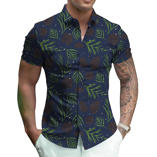 

Herren Hemd Hawaiihemd Sommerhemd Blumen Farbblock Grafik-Drucke Umlegekragen Rote Marineblau Blau Strasse Casual Kurze Ärmel Button-Down Bedruckt Bekleidung Tropisch Modisch Strassenmode Hawaiianisch