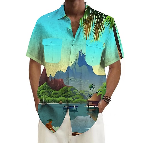 

Men's Shirt Summer Hawaiian Shirt Graphic Prints Mountain Turndown Yellow Red Blue Purple Gray Outdoor Street Short Sleeves Button-Down Print Clothing Apparel Tropical Fashion Hawaiian Designer