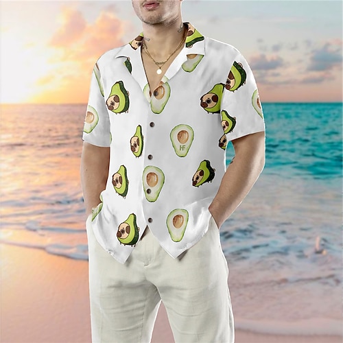 

Herren Hemd Hawaiihemd Sommerhemd Frucht Grafik-Drucke Kubanisches Halsband Weiß Casual Festtage Kurzarm Button-Down Bedruckt Bekleidung Tropisch Modisch Strassenmode Hawaiianisch