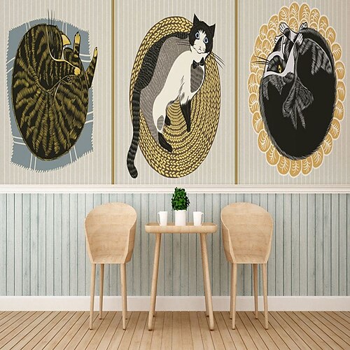 

Animal Wallpaper Mural Cute Cat Wall Covering Sticker Peel and Stick Removable PVC/Vinyl Material Self Adhesive/Adhesive Required Wall Decor for Living Room Kitchen Bathroom