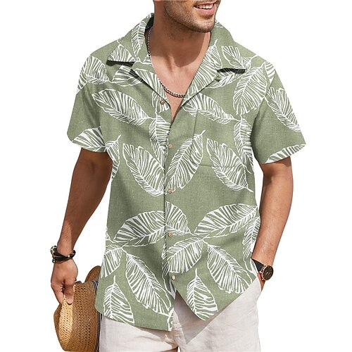 

Hombre Camisa camisa hawaiana Estampados Hojas Cuello Vuelto Amarillo Azul Piscina Verde Trébol Gris Casual Festivos Manga Corta Abotonar Estampado Ropa Tropical Moda Ropa de calle Hawaiano