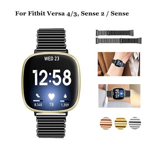 

1 pc Bracelet de montre connectée Compatible avec Fitbit Versa 4/3, Sense 2 / Sense Alliage Montre intelligente Sangle Imperméable Luxe Élastique Bracelet en métal Remplacement Bracelet