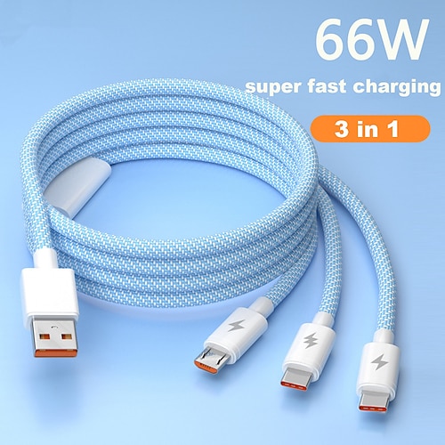 

USB Type-C 3-In-1 Fast Charging Cable Nylon Braided Cable 3-in-1 3A USB-A To Type C/Micro/Phone Fast Sync Charger Adapter Compatible With Laptop/Tablet/Phone
