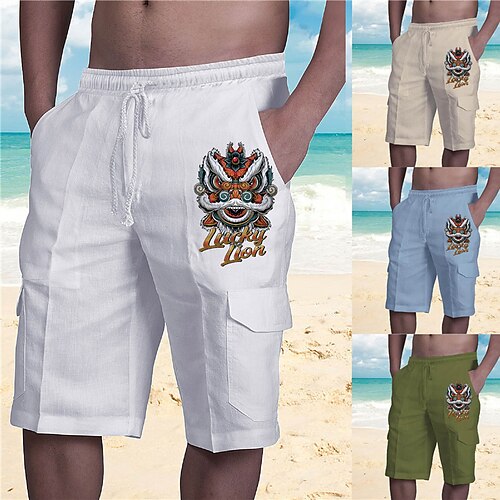 

Homme Short Short d'été Shorts bouffants Cordon Taille elastique Plusieurs poches Graphic Bande dessinée Respirable Doux Court Casual du quotidien Vacances Design Chinoiserie Blanche Bleu