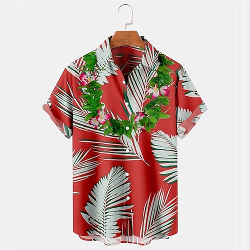 

Hombre Camisa camisa hawaiana Floral Estampados Hojas Cuello Vuelto Rojo Exterior Calle Mangas cortas Abotonar Estampado Ropa Tropical Moda Hawaiano Design