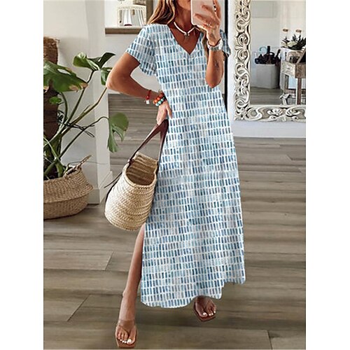 

Per donna Abito lungo Abito lungo Abito casual Abito linea A Abito stampato Fantasia geometrica Di tendenza Streetwear Giornaliero Appuntamento Da mare Spacco Stampa Manica corta A V Vestito Standard