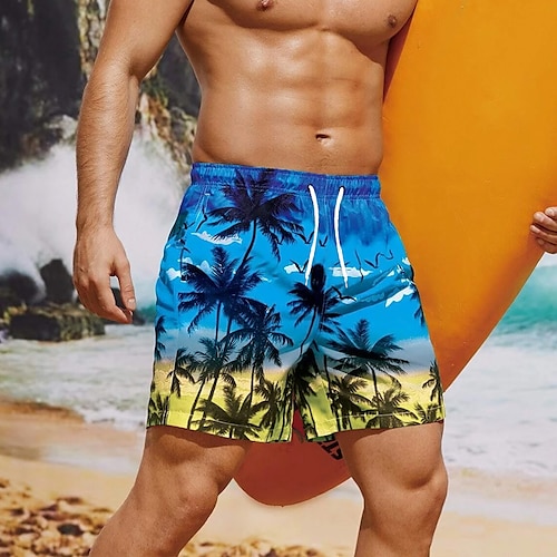 

Hombre Pantalones de Surf Pantalones de Natación Boxers de Natación Pantalones cortos de verano Pantalones cortos de playa Correa con forro de malla Cintura elástica Graphic Árbol de coco