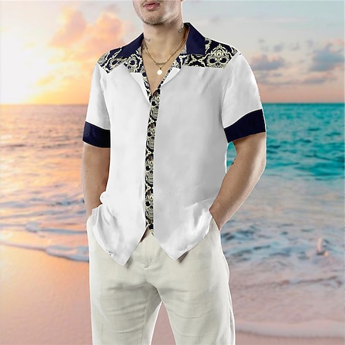 

Homme Chemise Chemise hawaïenne Crânes Imprimés Photos Collier cubain Blanche Casual Vacances Manche Courte Bouton bas Imprimer Vêtement Tenue Tropique Mode Vêtement de rue Hawaïen