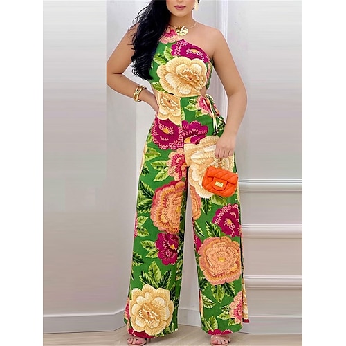 

Damen Jumpsuit Rückenfrei Bedruckt Blumen Ein-Schulter Strassenmode Casual Täglich Urlaub Regular Fit Ärmellos Grün S M L XL Frühling