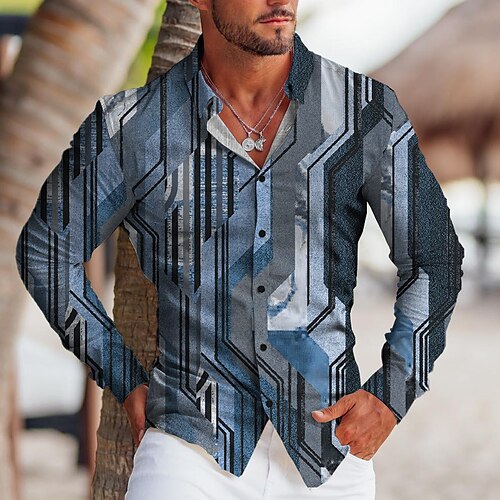 

Per uomo Camicia Stampe astratte Geometria Collo ripiegabile Giallo Blu Esterno Strada Manica lunga Bottone giù Stampa Abbigliamento Sportivo Di tendenza Streetwear Originale