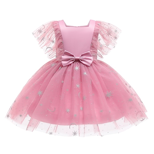 

Bambino (1-4 anni) Da ragazza Vestito da festa Tinta unica Abito in tulle Al ginocchio Vestito Matrimonio Nodo della cravatta Colletto quadrato Senza maniche Adorabile Vestito 3-7 anni Primavera Rosa