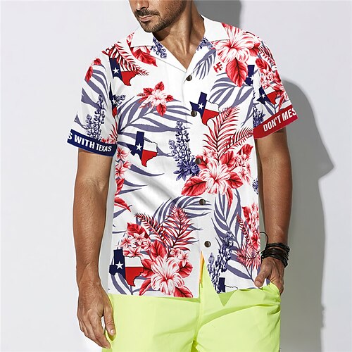 

Men's Shirt Summer Hawaiian Shirt Flag Floral Graphic Prints Turndown Red Casual Holiday Short Sleeve Button-Down Print Clothing Apparel Tropical Fashion Hawaiian Soft