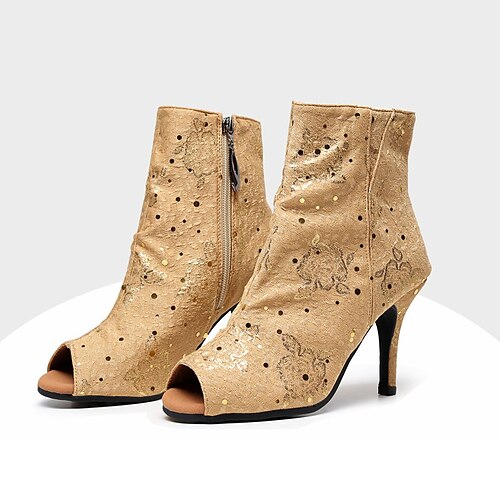 

Damen Tanzstiefel Für den Ballsaal Square Dance Stiletto-Fersenstiefel Partysammlungen Modisch Party / Abend Pailletten Schlanker High Heel Offene Spitze Reißverschluss Erwachsene Gold
