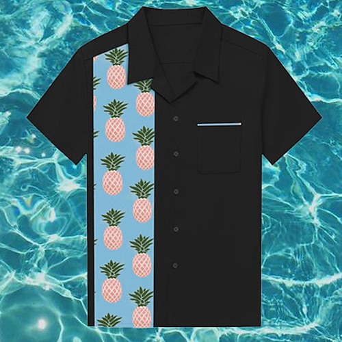 

Hombre Camisa camisa hawaiana Piña Estampados Collar Cubano Negro Casual Festivos Manga Corta Abotonar Estampado Ropa Tropical Moda Ropa de calle Hawaiano