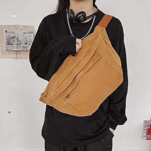 

Dame Crossbody taske Skuldertaske Slyngerygsæk Bæltetaske Lærred Daglig Ferie Stor kapacitet Vandtæt Åndbart Helfarve Sort Hvid Blå