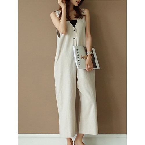 

Damen Jumpsuit Taste Feste Farbe V Ausschnitt Strassenmode Ordinär Täglich Urlaub Regular Fit Ärmellos Schwarz Beige S M L XL Frühling