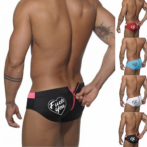 

Per uomo 1 confezione Slip mare Costumi da bagno Cerniera Stampa Poliestere Asciugatura rapida Alfabetico Vita normale Nero Bianco