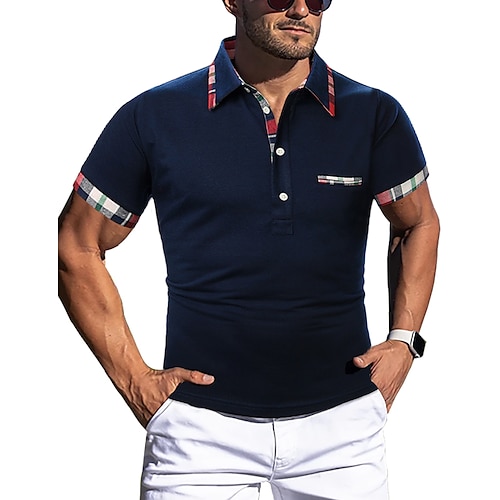 Homme Chemise de tennis Tee Shirt Golf Entreprise Casual Col Col polo Manche Courte simple basique Couleur unie Tartan Patchwork Bouton Eté Standard Noir Blanche Rouge bleu marine Bleu Vert Chemise