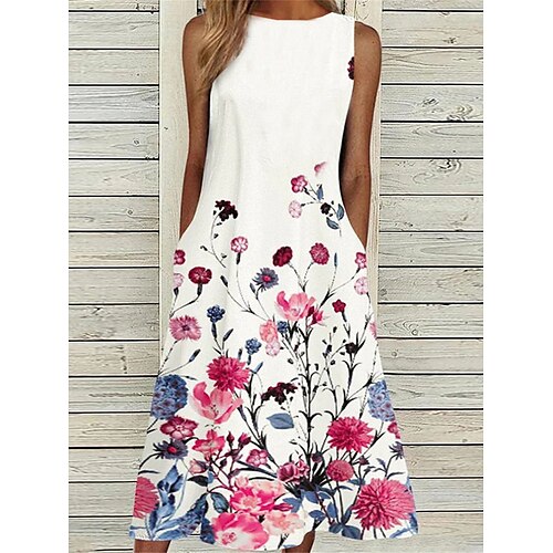 

Dame Afslappet påklædning Tank Top Kjole Print kjole Blomstret Lomme Trykt mønster Rund hals Midikjole Aktiv Mode udendørs Daglig Uden ærmer Løstsiddende Hvid Forår Sommer S M L XL XXL