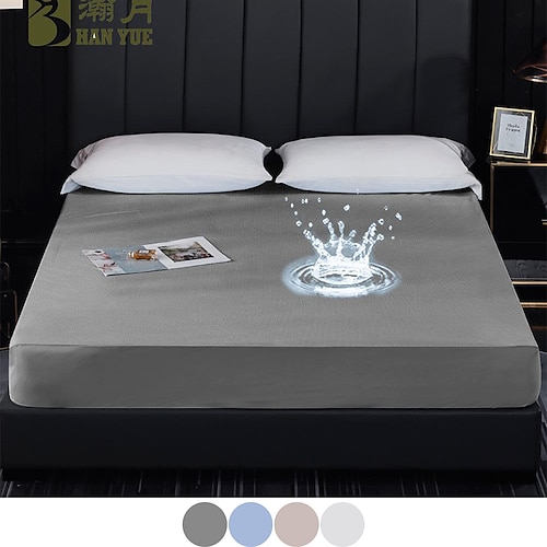 

Housse de protection de matelas imperméable grise double/queen/king size housse de lit en polyester à poche profonde drap-housse de couleur unie