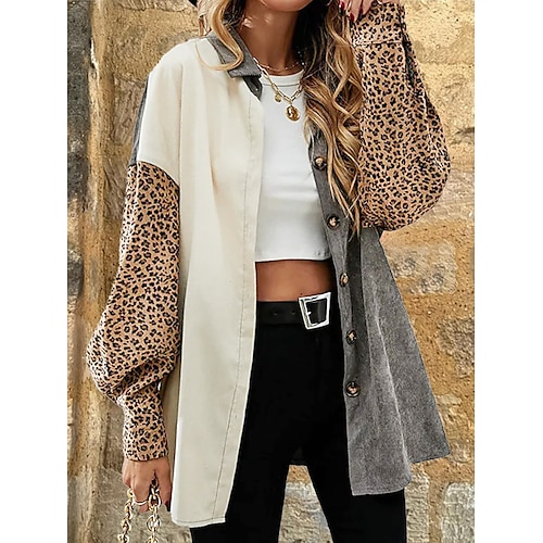 

Per donna Giacca di velluto a coste Giacca sportiva Casual Pulsante Leopardo Traspirante Di tendenza Standard Capispalla Manica lunga Inverno Grigio S