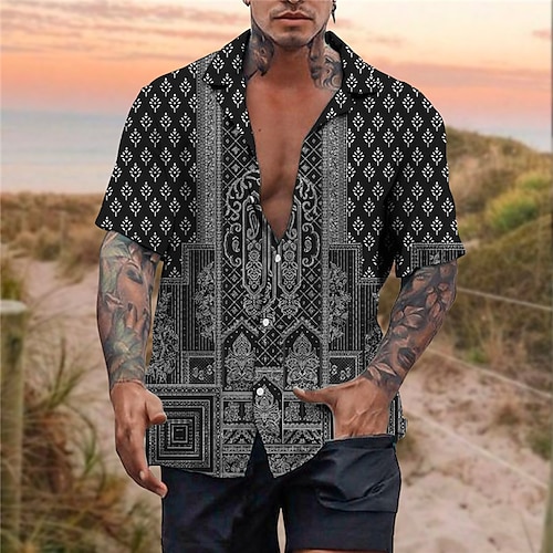 

Herren Hemd Hawaiihemd Sommerhemd Blumen Grafik-Drucke Umlegekragen Schwarz Grau Casual Festtage Kurzarm Button-Down Bedruckt Bekleidung Tropisch Modisch Boho Strassenmode