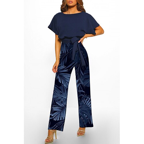 

Damen Jumpsuit Bedruckt Bedruckt Schulterfrei Strassenmode Strasse Festtage Gerade Regular Fit Kurzarm Fledermaus Ärmel Blau S M L XL Herbst