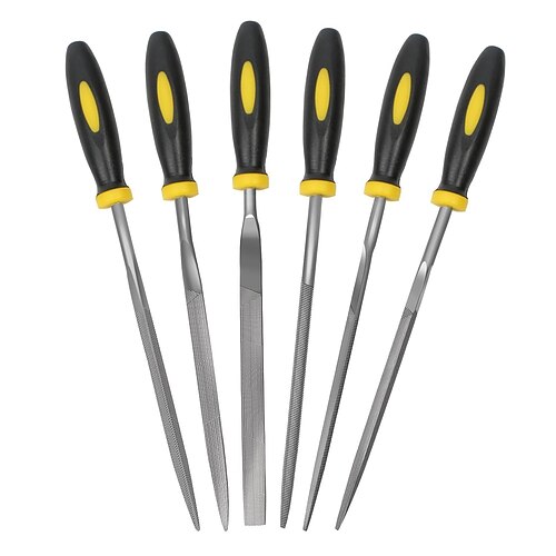 

6pcs File Set 3 Mm Diameter Carbon Steel File Kit With Handle, Suitable For Metal, Wood, Glass, Plastic, Leather, Jewelry