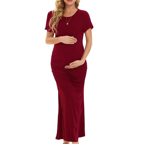 

kvinners baby shower gravidkjole fritidskjole t-skjorte kjole t-skjorte sommerkjole ensfarget maxikjole kortermet splitt rund hals basic svart rød mørk blå vår sommer s m l xl xxl