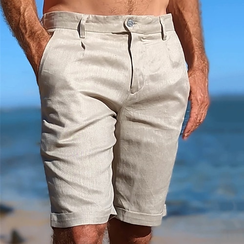 

Men's Shorts Linen Shorts Summer Shorts Beach Shorts Plain Breathable Soft Short Casual Daily Holiday Linen / Cotton Blend Fashion Streetwear Black Beige Inelastic
