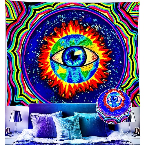 

blacklight stort billedvev uv reaktiv trippy psykedelisk sovesal stue kunst dekorasjon hengende klut