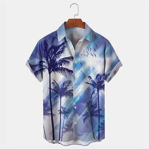 

Men's Shirt Summer Hawaiian Shirt Coconut Tree Graphic Prints Turndown Blue Outdoor Street Short Sleeves Button-Down Print Clothing Apparel Tropical Fashion Hawaiian Designer