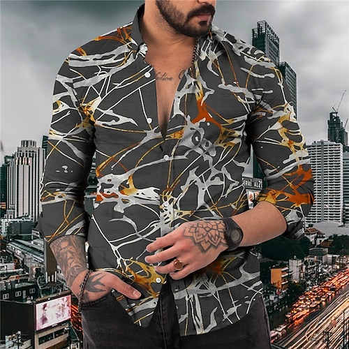 

Herren Hemd Abstrakt Grafik-Drucke Umlegekragen Marineblau Blau Grün Grau Outdoor Strasse Langarm Button-Down Bedruckt Bekleidung Sport Modisch Strassenmode Designer