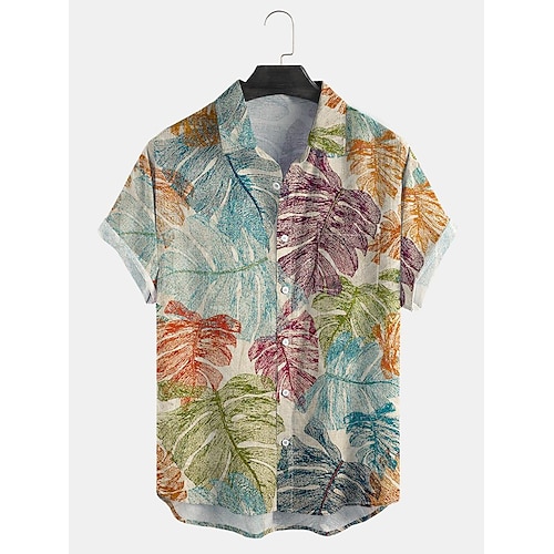 

Homme Chemise Chemise hawaïenne Imprimés Photos Feuilles Col rabattu Arc-en-ciel Extérieur Plein Air Manches courtes Bouton bas Imprimer Vêtement Tenue Tropique Mode Hawaïen Design