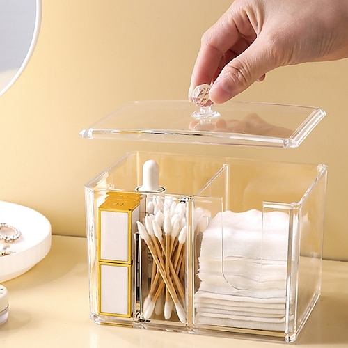 

Makeup Storage Organizer Bathroom Jar Cotton Swab Storage Acrylic Square Container Cotton Puff Storage Box Cosmetic Cotton Box