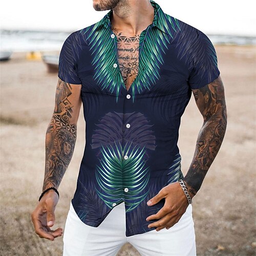 

Homme Chemise Chemise hawaïenne Cocotier Imprimés Photos Feuilles Col rabattu Vert Claire bleu marine Violet Vert Casual Vacances Manche Courte Bouton bas Imprimer Vêtement Tenue Tropique Mode