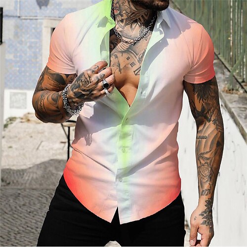 

Homme Chemise Dégradé Imprimés Photos Col rabattu Blanche Rose Claire Bleu Violet Orange Plein Air Casual Manches courtes Bouton bas Imprimer Vêtement Tenue Tropique Sportif Vêtement de rue Design